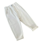 Posijego Toddler Baby Boys Pants Solid Color Cotton Elastic Waist Trouser Casual Long Pants with Pockets